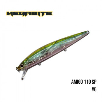 Воблер Megabite Amigo 110 SP 110mm 14.3g до 1m 6