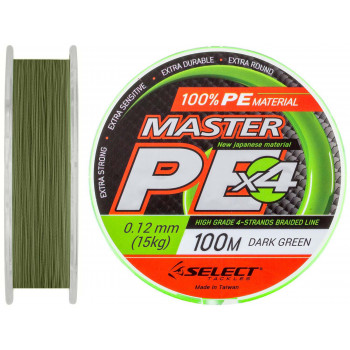 Шнур Select Master PE 100m 0.12мм 15кг темно-зелений.