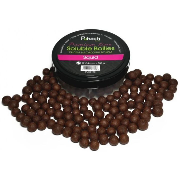 Пилячі насадочні бойли Puhach Baits Premium Soluble Boilies 12/14mm - Squid (Кальмар)