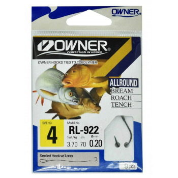 Крючок Owner RL922 Pin №4 с поводком 0.20mm 9шт
