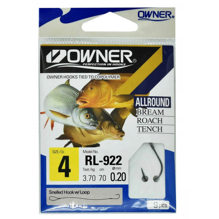 Крючок Owner RL922 Pin №4 с поводком 0.20mm 9шт