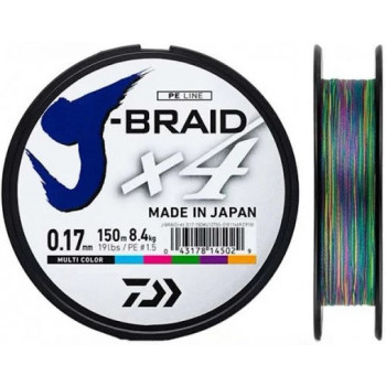 Шнур Daiwa J-Braid X4E 150m 0,10mm Multi Color