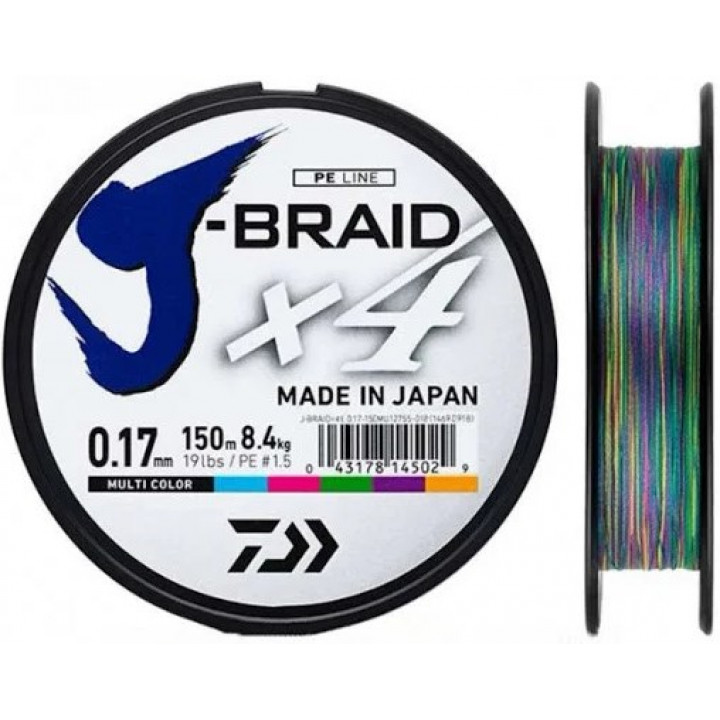 Шнур Daiwa J-Braid X4E 150м 0,10мм Multi Color