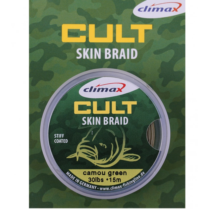 Поводковый материал в мат. оплетке Climax Cult Skin Braid 20lb 15m Camou Green Mat Finish