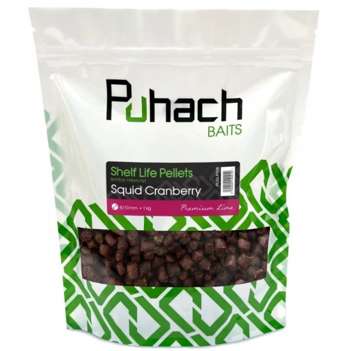 Вареные гранулы Puhach Baits Premium Line Shelf Life Pellets 1 kg - Squid Сranberry 4.5/6 mm