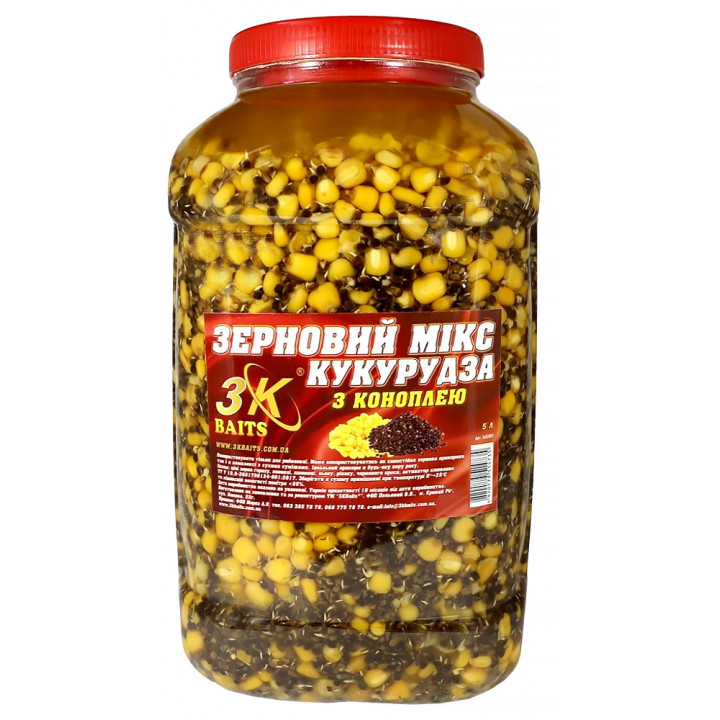 Зерновой MИКС 3Kbaits Кукуруза с Коноплей 5L
