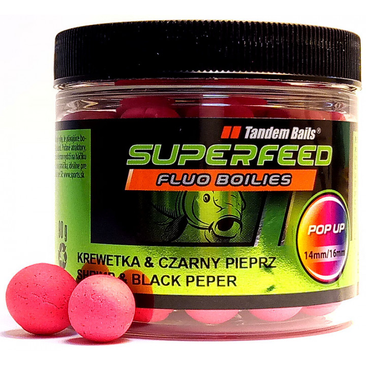 Бойли Tandem Baits SF Fluo Pop-Up 14mm/16mm Mix 90g Shrimp & Black Pepper