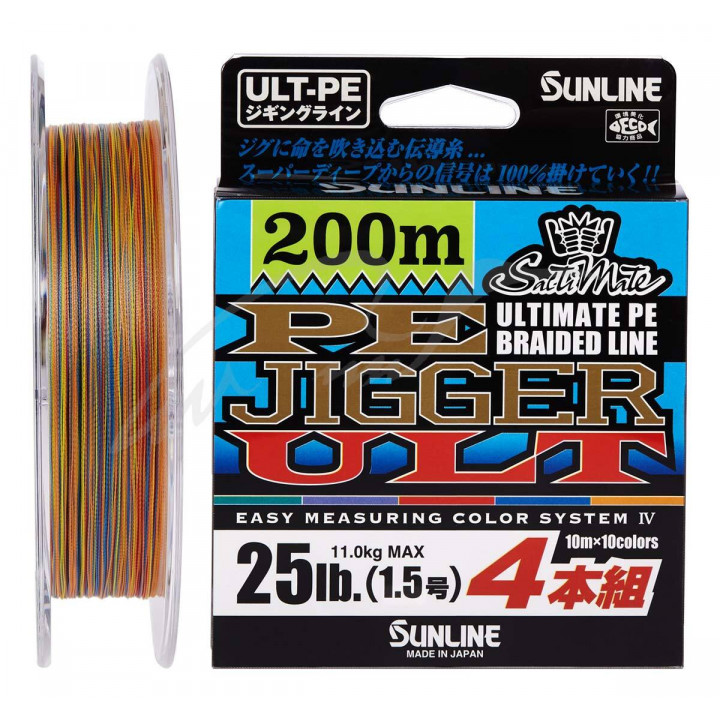 Шнур Sunline PE-Jigger ULT 200m (multicolor) #1.7/0.225mm 30lb/13.0kg