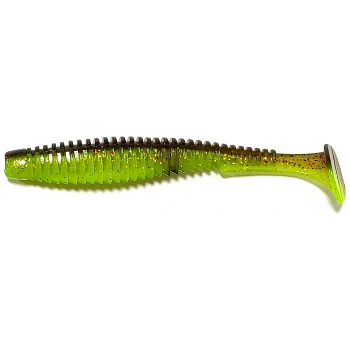 Силикон FishUp U-Shad 4" (8шт) #203 - Green Pumpkin/Flo Chartreuse