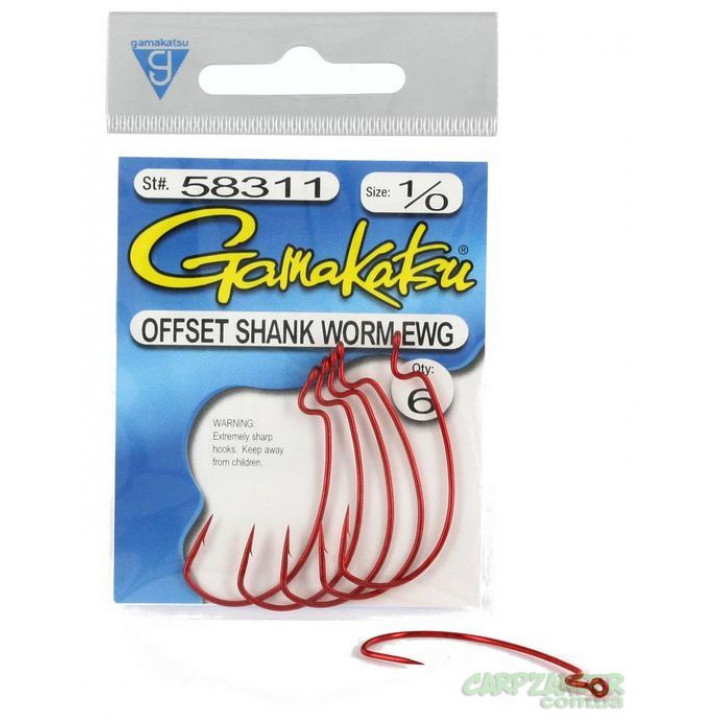 Крючок офсетный Gamakatsu Worm Offset EWG Red №4 5шт