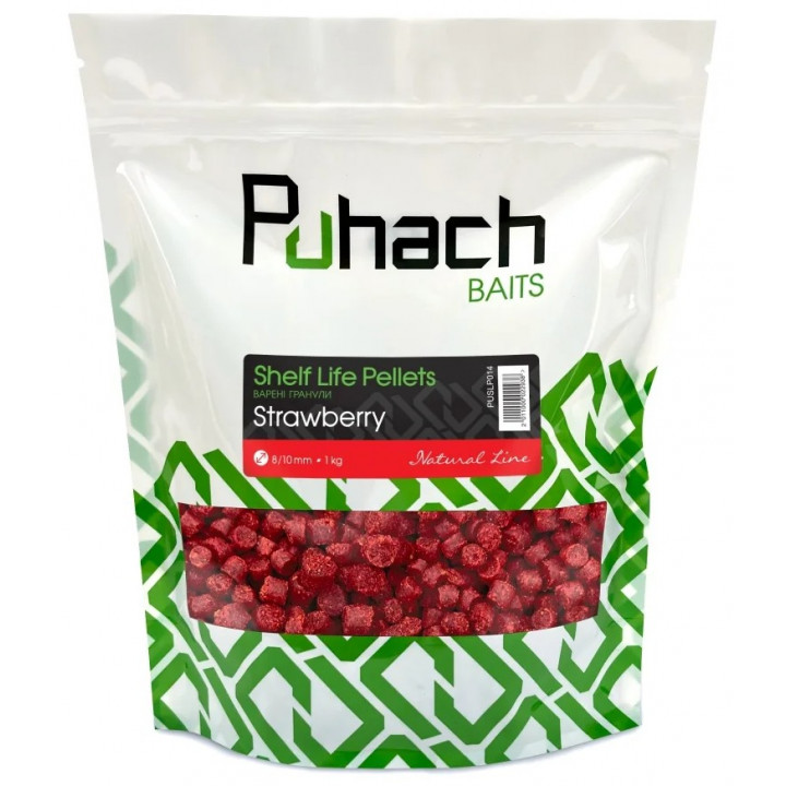 Варені гранули Puhach Baits Natural Line Shelf Life Pellets 1 kg - Strawberry 8/10mm (Полуниця)