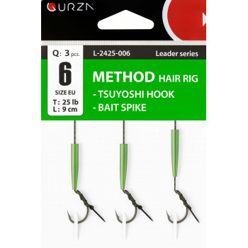 Поводок Gurza METHOD HAIR RIG (L: 9 сm/ 25lb) BAIT SPIKE / TSUYOSHI HOOK # 4 BC 3шт