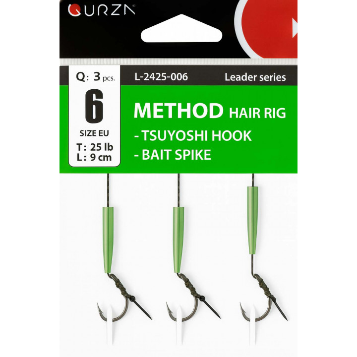 Поводок Gurza METHOD HAIR RIG (L: 9 сm/ 25lb) BAIT SPIKE / TSUYOSHI HOOK # 8 BC 3шт