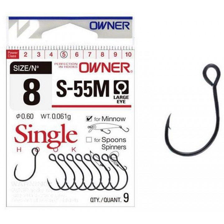 Гачок Owner S-55M Single Hook for Minnow №8 9шт