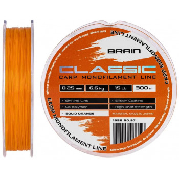 Леска Brain Classic Carp Line (solid orange) 300m 0.25mm 15lb 6.6kg