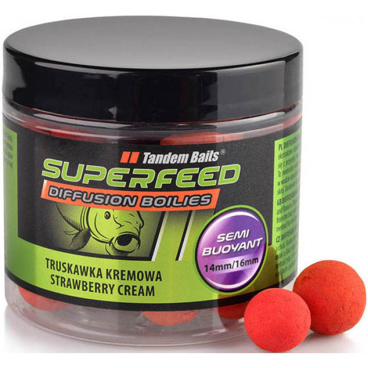 Бойли Tandem Baits Super Feed Diffusion Boilies 14mm/16mm Mix 90g Strawberry Cream