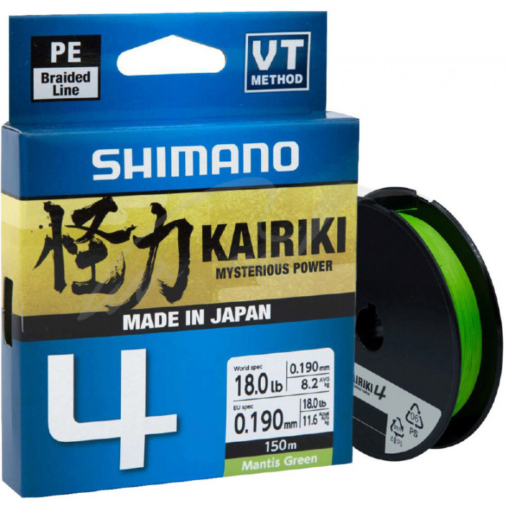 Шнур Shimano Kairiki 4 PE (Mantis Green) 150m 0.215mm 16.7kg