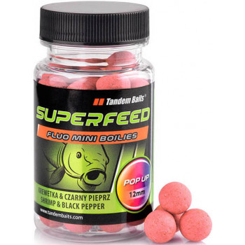 Бойли Tandem Baits SF Fluo Mini Pop-Up Boilies 12mm 35g Shrimp & Black Pepper