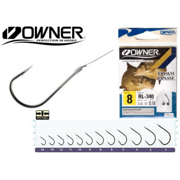 Крючок Owner RL340 Chinta №10 с поводком 0.12mm 10шт