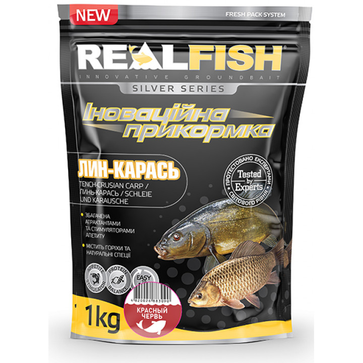 Прикормка  REAL FISH Линь-Карась "Красный Червь" 1kg