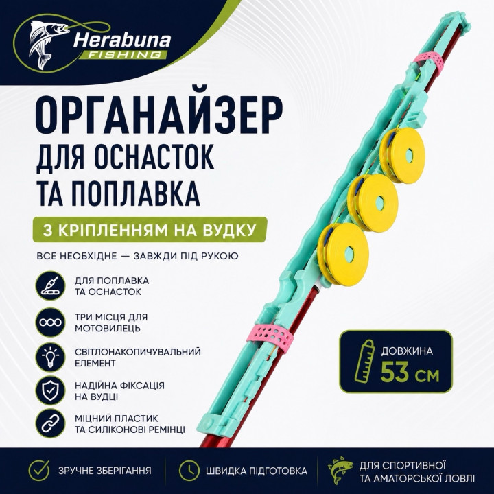 Органайзер для хранения оснасток и поплавка Херабуна с креплением на удочку