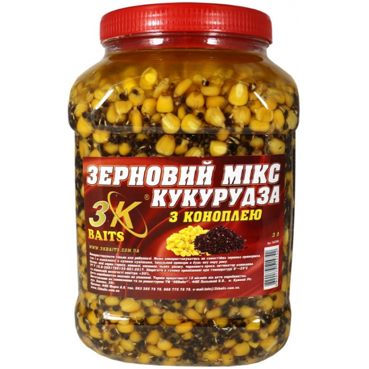 Зерновой MИКС 3Kbaits Кукуруза с  Коноплей 3L банка 3.4kg