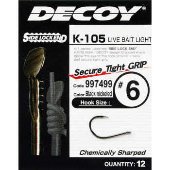 Крючок Decoy K-105 Live Bait Light (12 шт/уп)