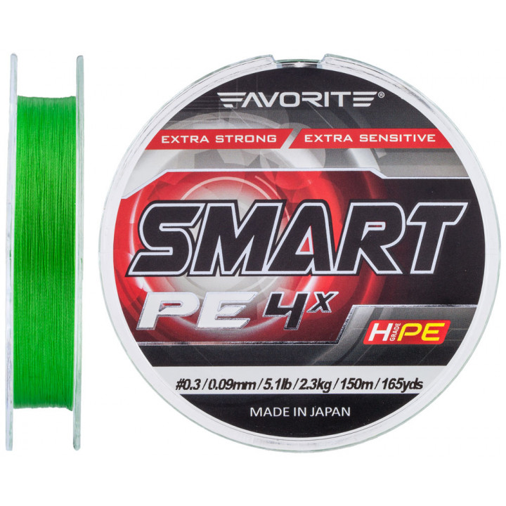 Шнур Favorite Smart PE 4x 150м (салат.) #0.3/0.09мм 2.3кг