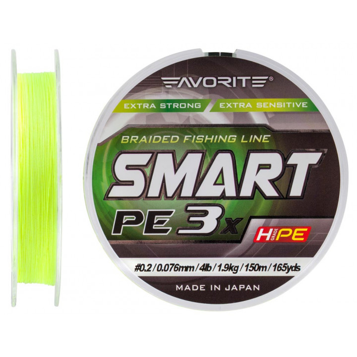 Шнур Favorite Smart PE 3x 150м (fl.yellow) #0.2/0.076mm 4lb/1.9kg