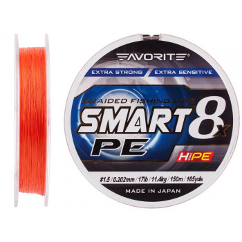 Шнур Favorite Smart PE 8x 150м (red orange) #1.5/0.202mm 17lb/11.4kg