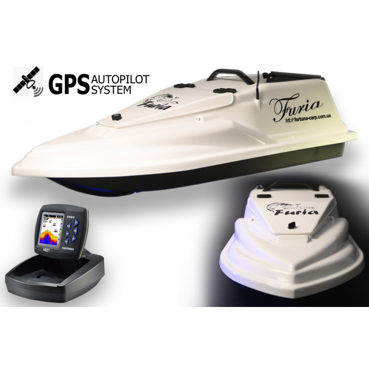 GPS (V3_3+1) Эхолот Lucky918 Кораблик для рыбалки Фурия Шторм Белый