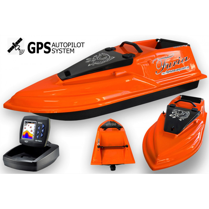 GPS (V3_6+1), Эхолот Lucky918, Кораблик для рыбалки Фурия Шторм Оранжевый