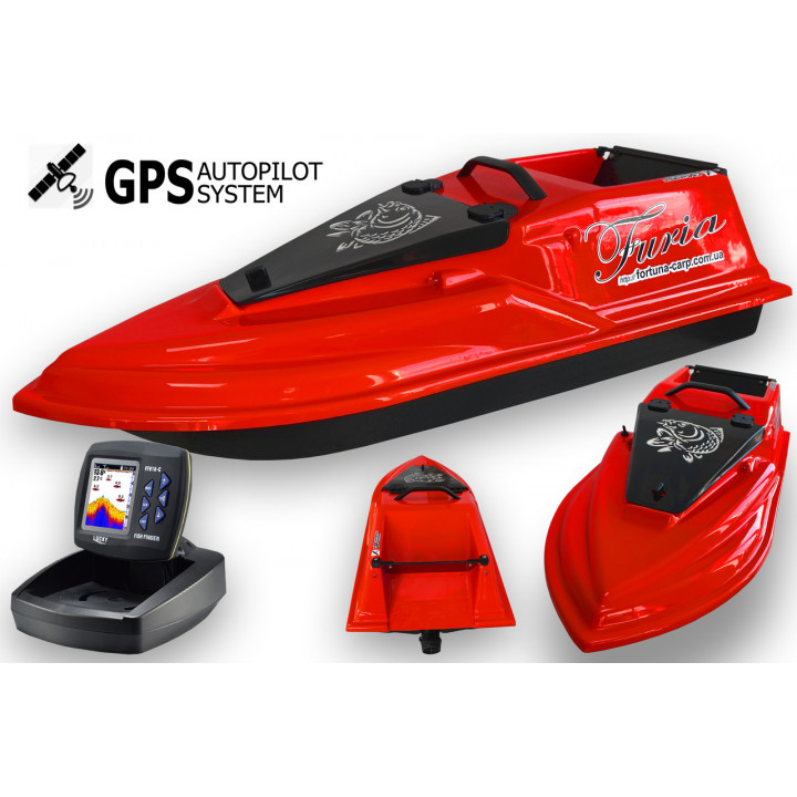 GPS (V3_6+1), Эхолот Lucky918, Кораблик для рыбалки Фурия Шторм Красный