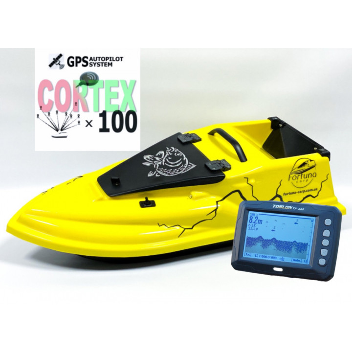 GPS (MaxiCortex) Ехолот Toslon TF300 Прикормочний кораблик Фурія Шторм Жовтий