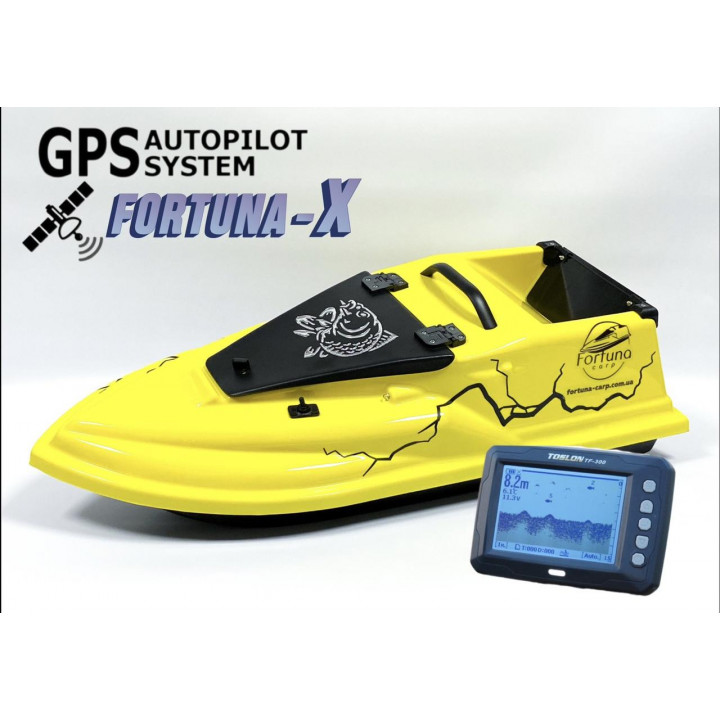 GPS (Fortuna-X) Ехолот Toslon TF300 Прикормочний кораблик Фурія Шторм Жовтий