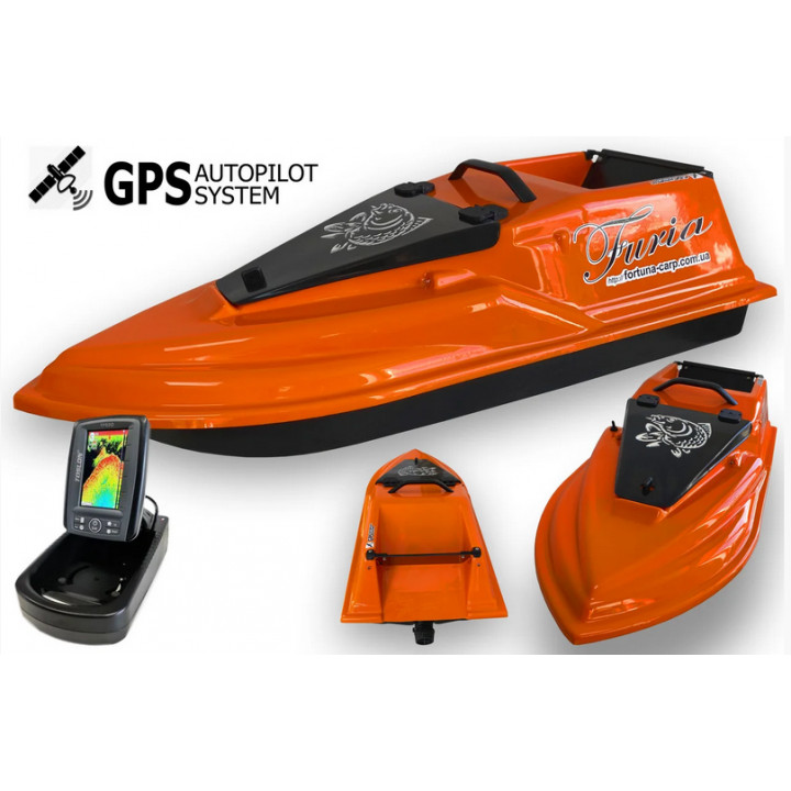 GPS (V3_9+1) Эхолот Toslon TF520 Кораблик для рыбалки Фурия Шторм Оранжевый
