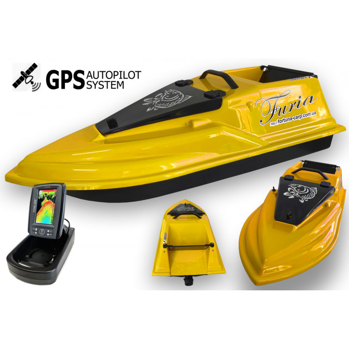 Кораблик для рыбалки Фурия Шторм с GPS (V3_6+1) и Эхолотом Toslon TF520 Желтый