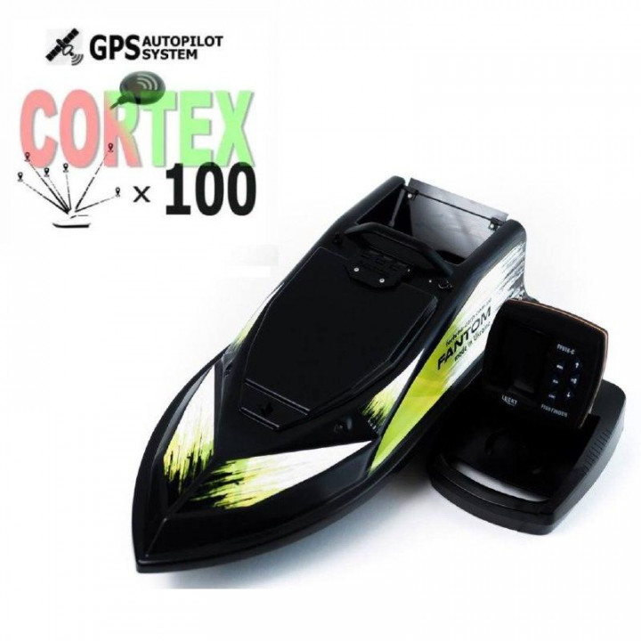 Кораблик для прикормки Фантом Модерн с эхолотом Lucky 918 и GPS автопилотом  (Cortex_6+1) Черный с салатовыми