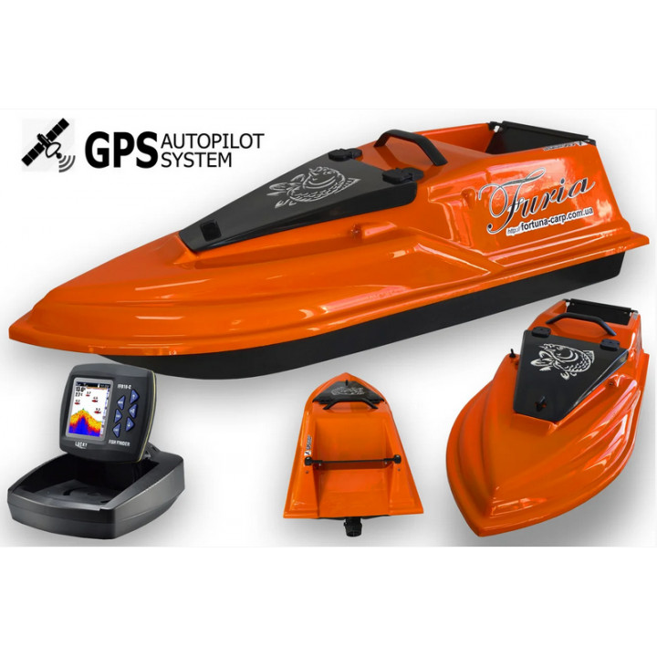 GPS (V3_9+1), Эхолот Lucky918, Кораблик для рыбалки Фурия Шторм Оранжевый