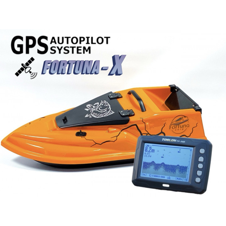 GPS (Fortuna-X) Ехолот Toslon TF300 Прикормочний кораблик Фурія Шторм Помаранчевий