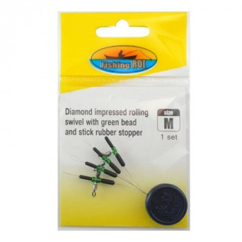 Монтажний елемент Fishing ROI Diamond impressed rolling swivel with green bead and stick rubber stop. L