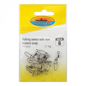 Вертлюг з карабіном Fishing ROI Rolling swivel with new hooked snap №10