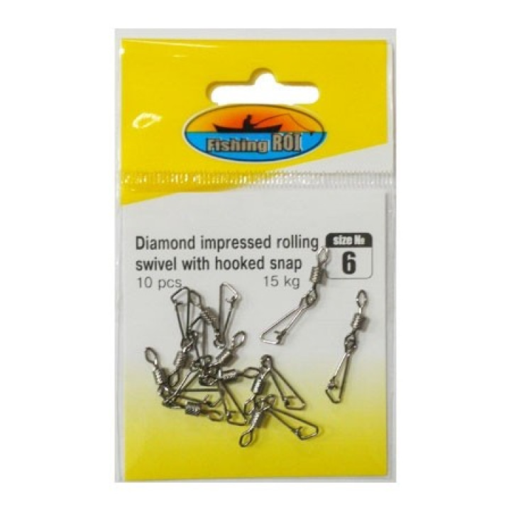 Вертлюг з карабіном Fishing ROI Diamond impressed rolling swivel with hooked snap №5