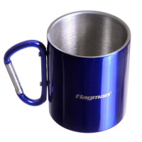Термо чашка металлическая Flagman 300ml синяя с карабином 300