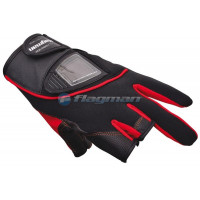FLAGMAN Перчатки спиннингиста обрез три пальца S08 BLACK & RED L