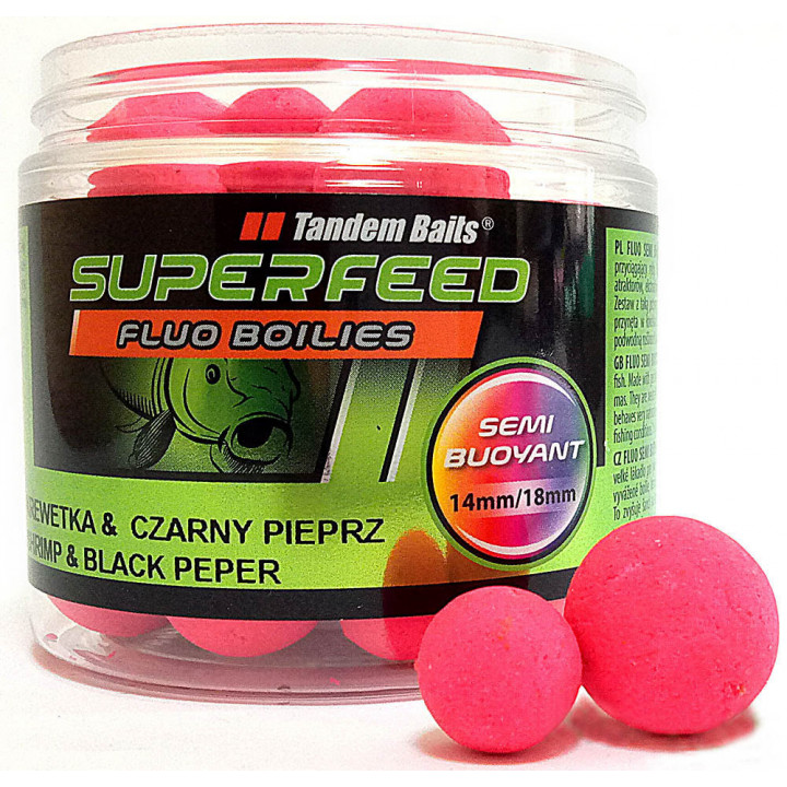 Бойли Tandem Baits SF Fluo Semi Buoyant Boilies 14mm/18mm Mix 90g Shrimp & Black Pepper