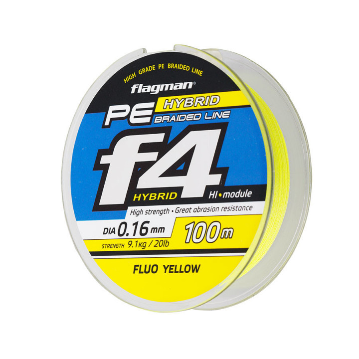 Шнур Flagman PE Hybrid F4 0.14mm 100м 7.7kg FluoYellow