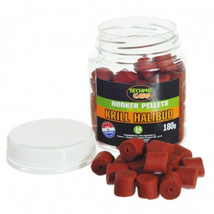 Пеллетс насадочный Технокарп Hooker Pellets 180g 14mm Krill Halibud