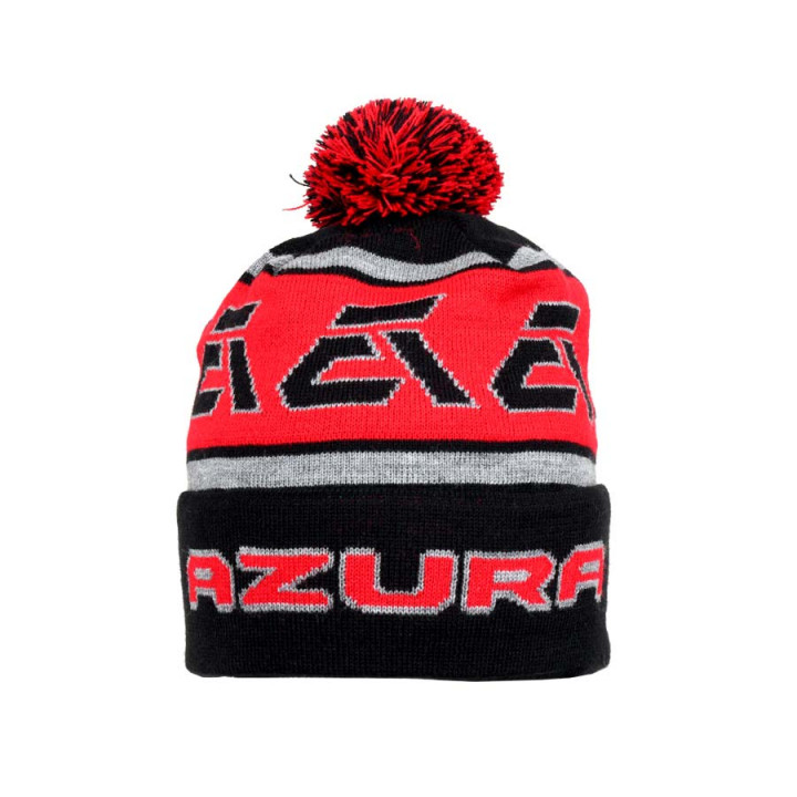 Шапка Azura черно-красная с помпоном 2