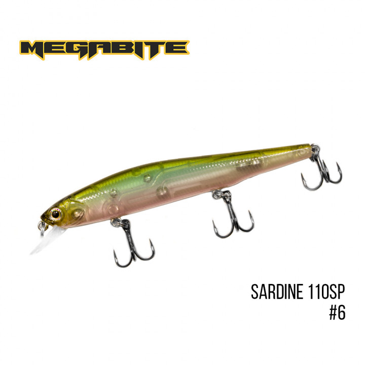 Воблер Megabite Sardine 110mm 13.7g до 1.2m 6